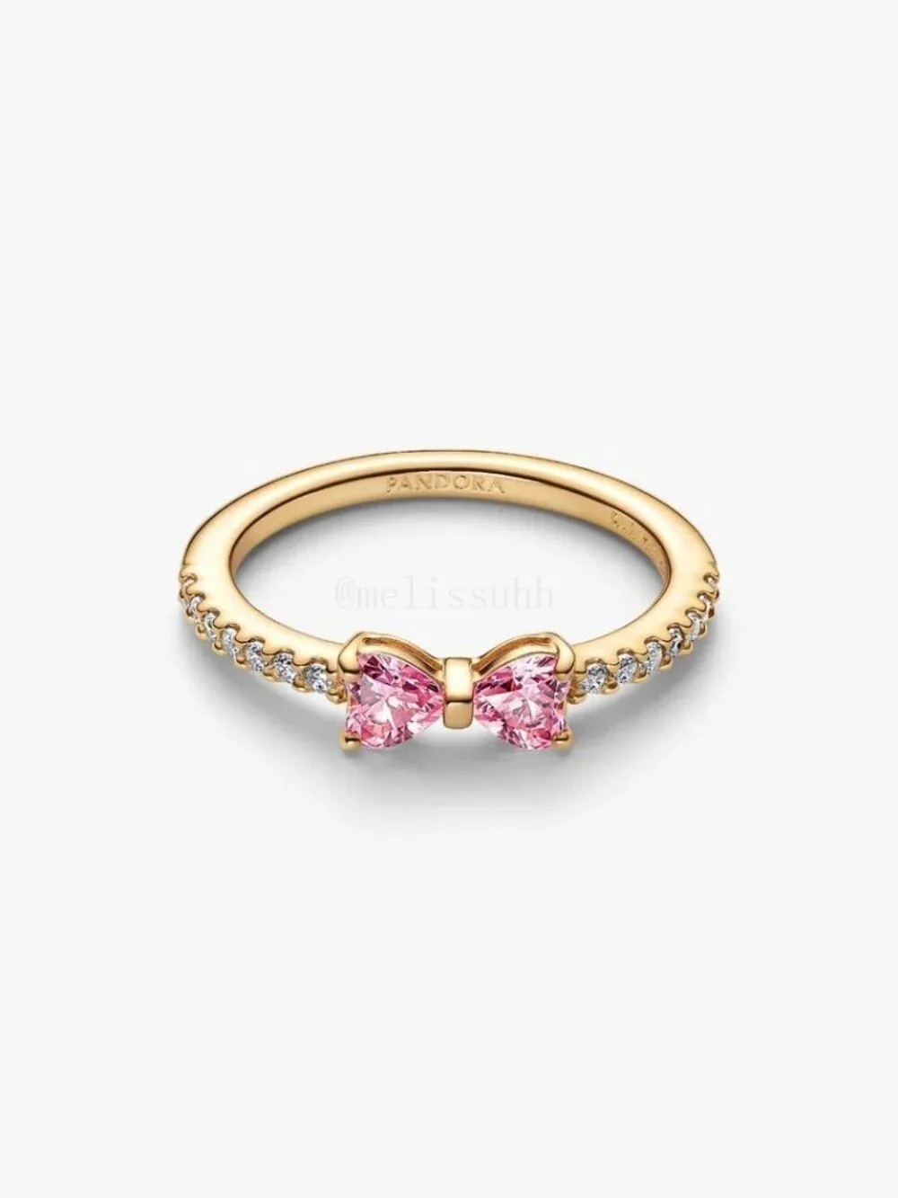 Pandora Gold Ring with Pink Bow and Clear Stones